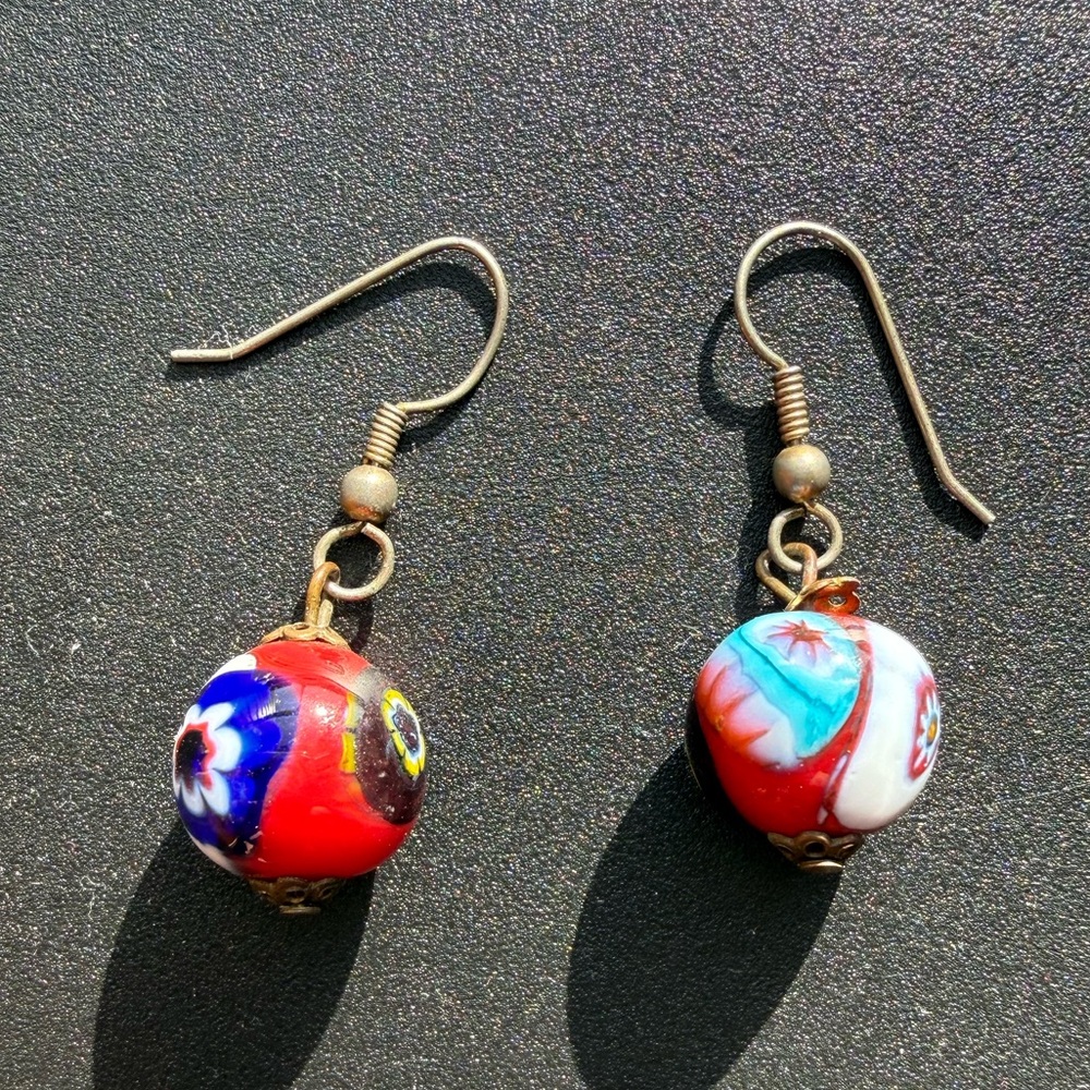 Vintage Murano Glass Millefiori Bead Earrings – Colorful Italian Drop Earrings
